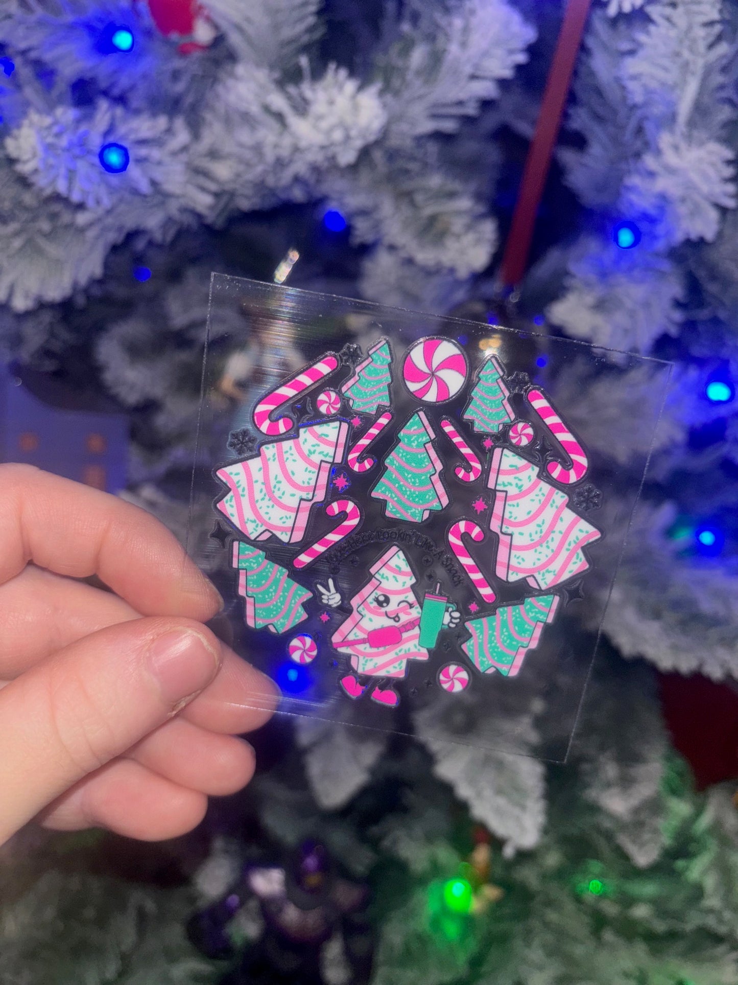 Pink Tree Snacks Christmas Decal