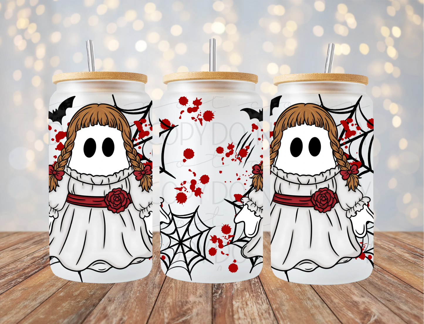 Girl Doll Horror Ghost 16 Oz Wrap