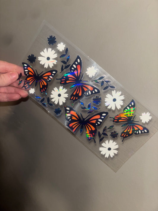 Butterflies & Flowers Holographic 16 oz Wrap