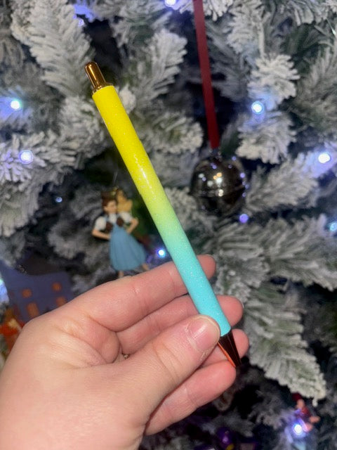 Yellow Blue Ombre Glitter Pen