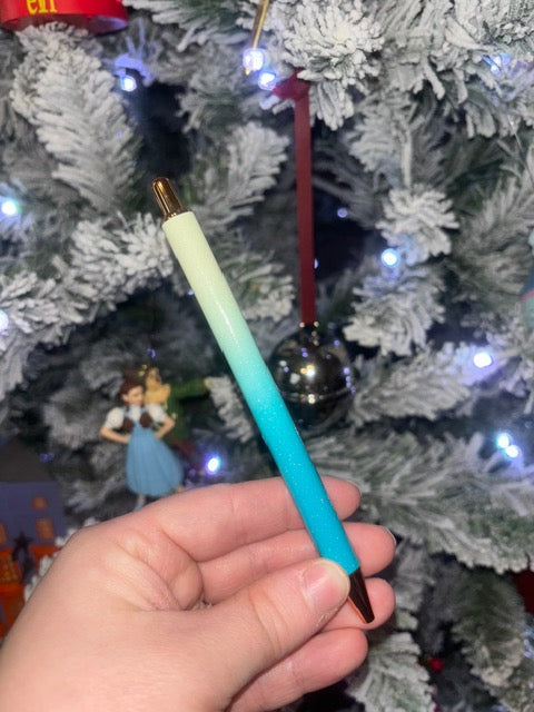 Cream Teal Ombre Glitter Pen